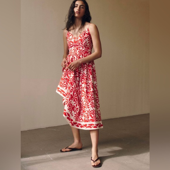 H&M NWOT Red White Floral Slip Dress - Picture 3 of 8